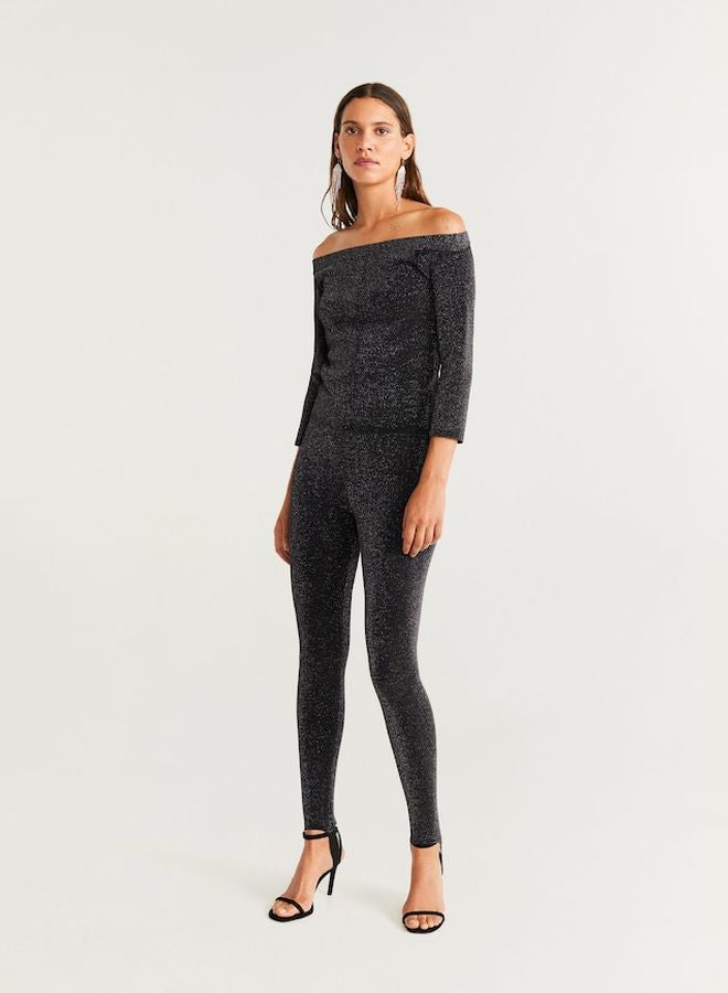 MANGO - Metal Thread Leggings Black - Image 1