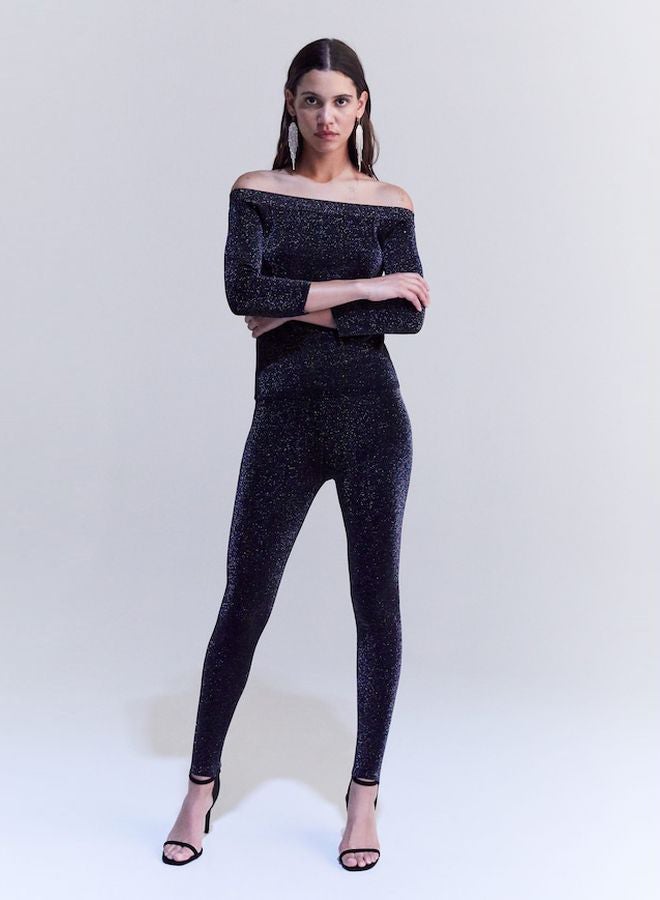 MANGO - Metal Thread Leggings Black - Image 1