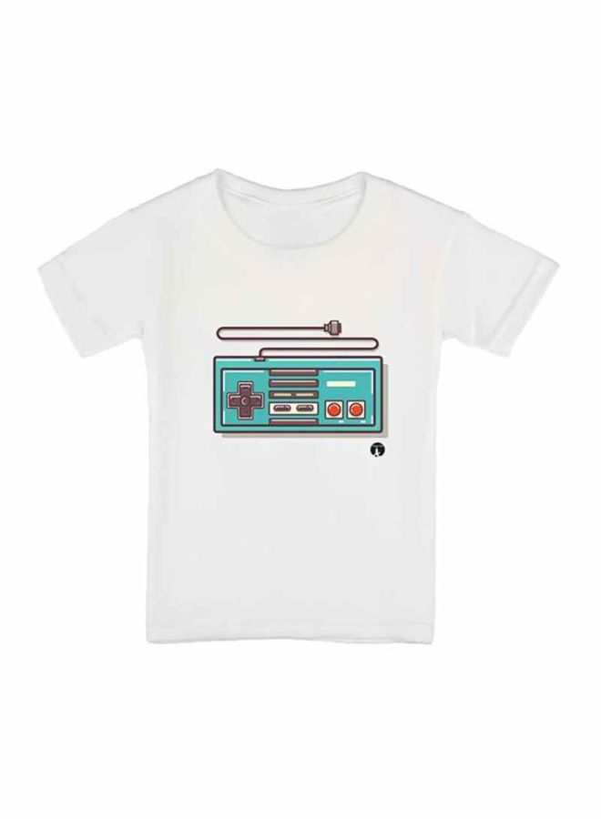 بي بي تيشيرت مزين بطبعة ذراع تحكم بلون متباين أبيض/أخضر - Image 1