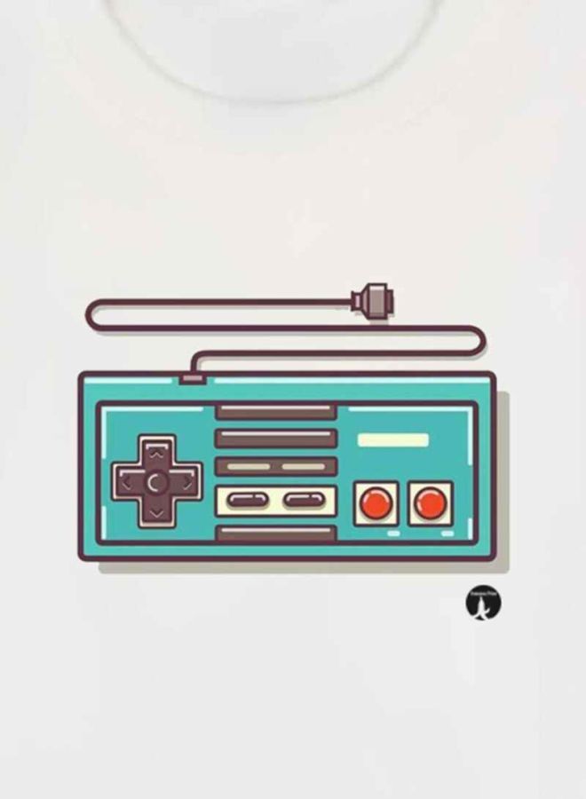 بي بي تيشيرت مزين بطبعة ذراع تحكم بلون متباين أبيض/أخضر - Image 3