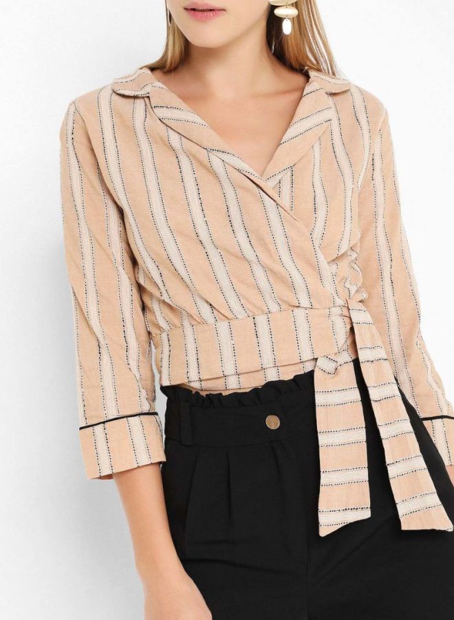 High Streets Striped Cropped Jacket Beige  - Image 1
