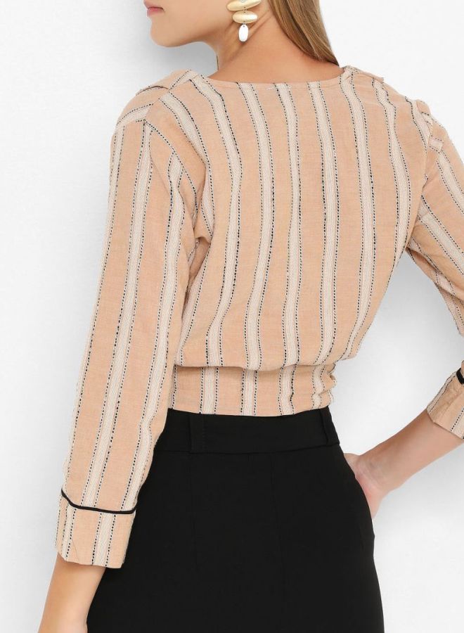 High Streets Striped Cropped Jacket Beige  - Image 2