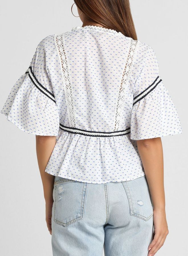 High Streets Pom Pom Detail Top White  - Image 2