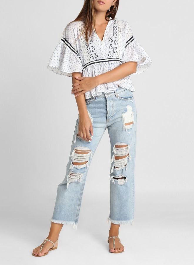 High Streets Pom Pom Detail Top White  - Image 3
