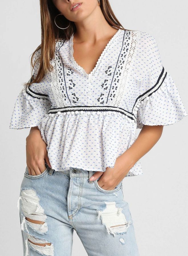 High Streets Pom Pom Detail Top White  - Image 1