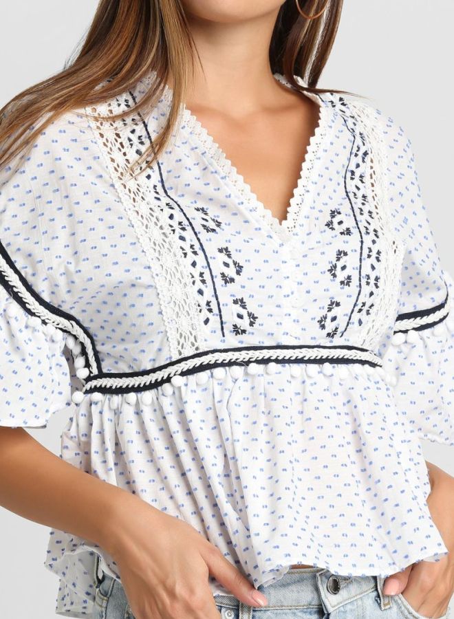 High Streets Pom Pom Detail Top White  - Image 4