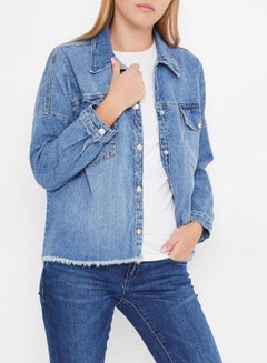 Frayed Hem Denim Jacket Blue