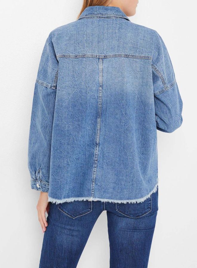 High Streets Frayed Hem Denim Jacket Blue  - Image 2