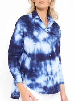 Cotton Blend Dyed Shirt Blue/White