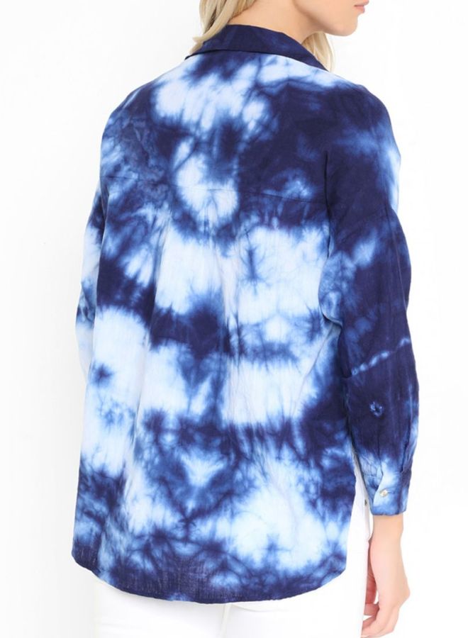 High Streets - Cotton Blend Dyed Shirt Blue/White - Image 1
