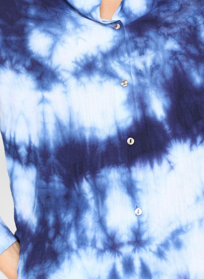 High Streets - Cotton Blend Dyed Shirt Blue/White - Image 1