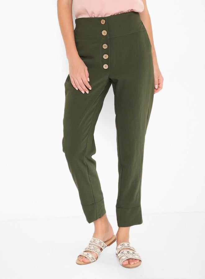High Streets Polyester Cropped Pants Khaki  - Image 1