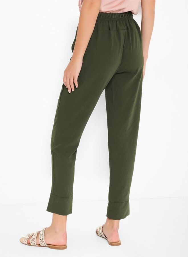 High Streets Polyester Cropped Pants Khaki  - Image 2