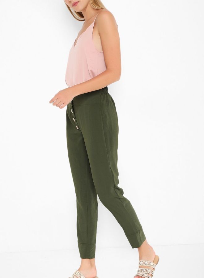 High Streets Polyester Cropped Pants Khaki  - Image 3