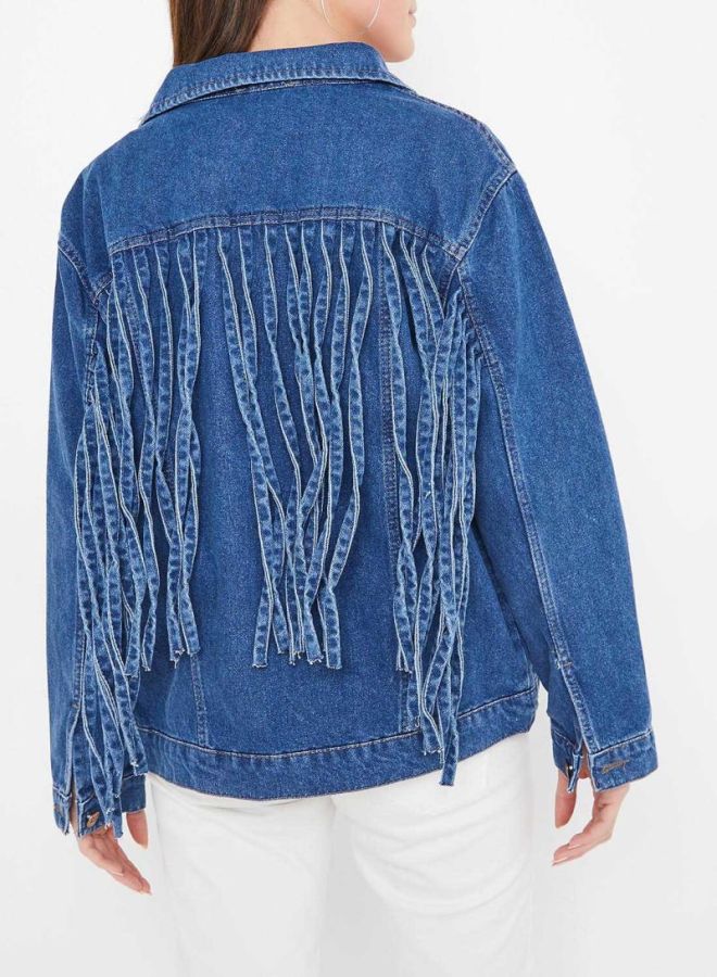 Fringe Detailed Denim Jacket Blue - v1597663961/N32548232V_2