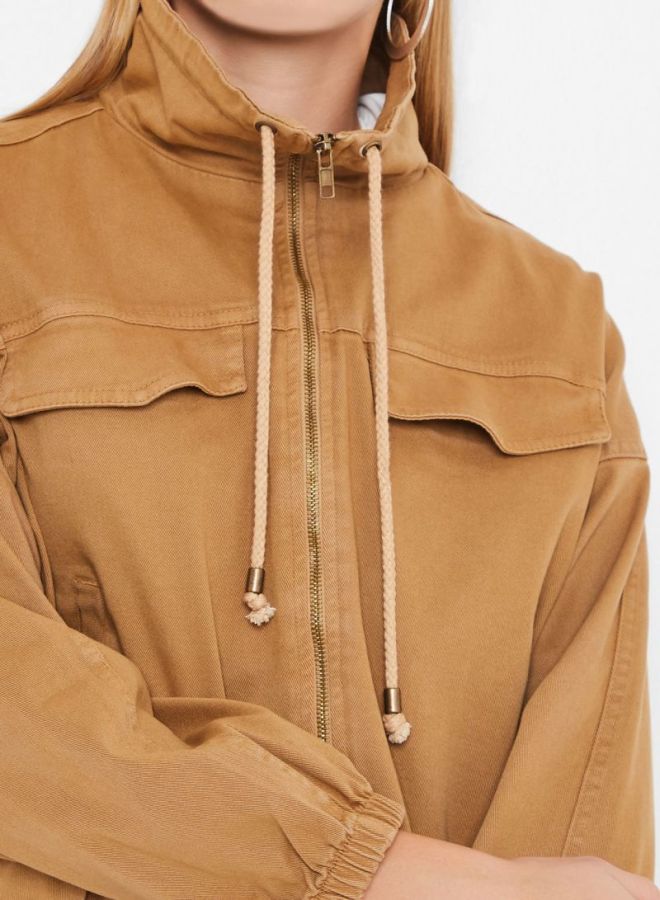High Streets - Pocket Detailed Denim Jacket Brown - Image 1
