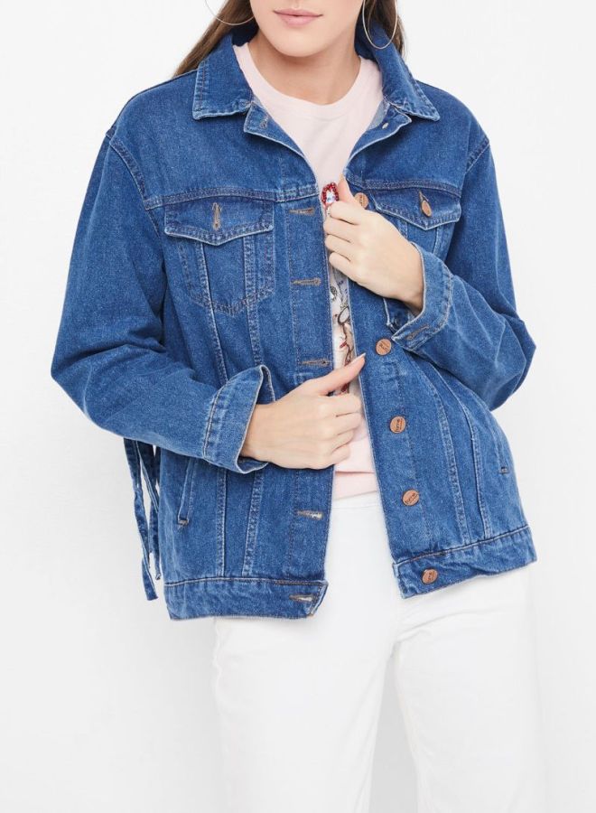 Fringe Detailed Denim Jacket Blue - v1597663962/N32548232V_1