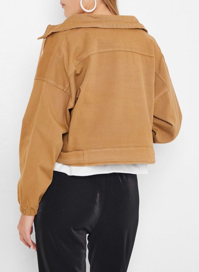 High Streets - Pocket Detailed Denim Jacket Brown - Image 1
