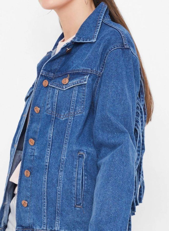 Fringe Detailed Denim Jacket Blue - v1597663963/N32548232V_3