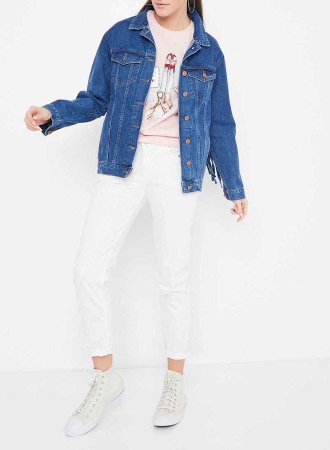 Fringe Detailed Denim Jacket Blue - v1597663963/N32548232V_4