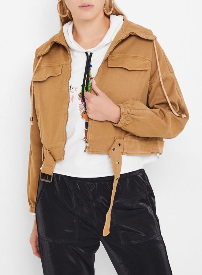 High Streets - Pocket Detailed Denim Jacket Brown - Image 1