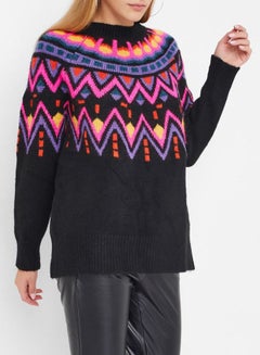 High Streets Crew Neck Sweater Black/Pink/Yellow  - Image 1