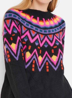 High Streets Crew Neck Sweater Black/Pink/Yellow  - Image 4