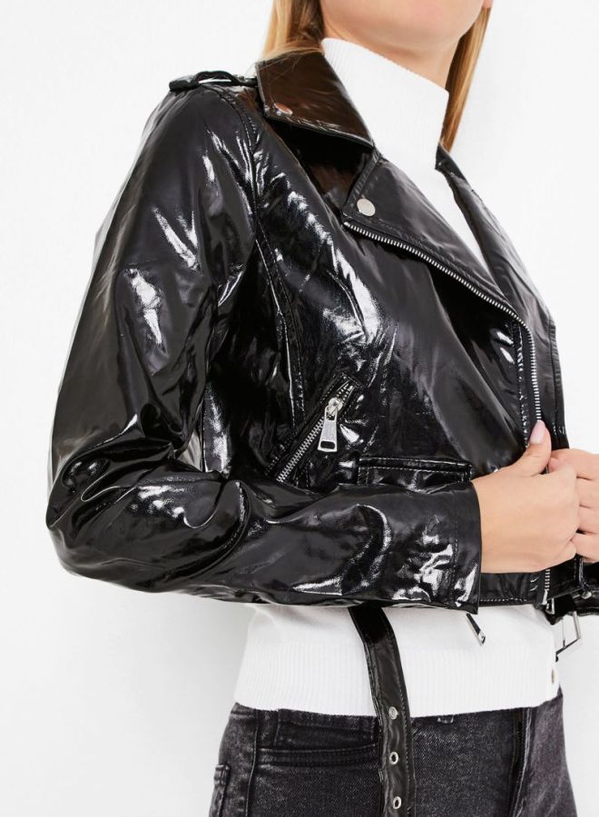 High Streets Belted Biker Jacket Black  - Image 4