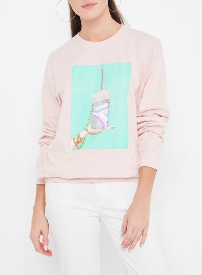 High Streets Rhinestone Studded Sweatshirt Pink  - Image 1