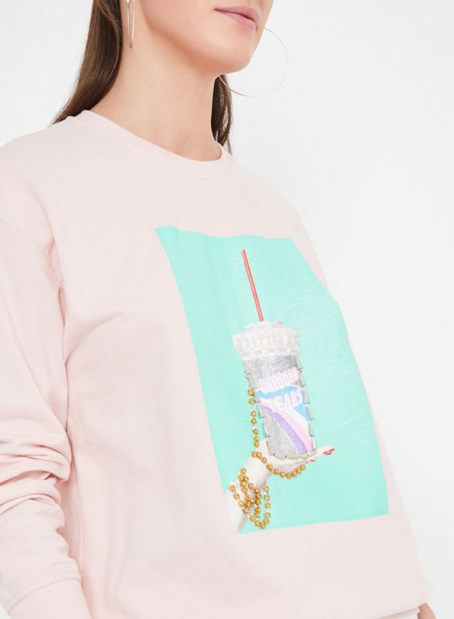 High Streets Rhinestone Studded Sweatshirt Pink  - Image 4