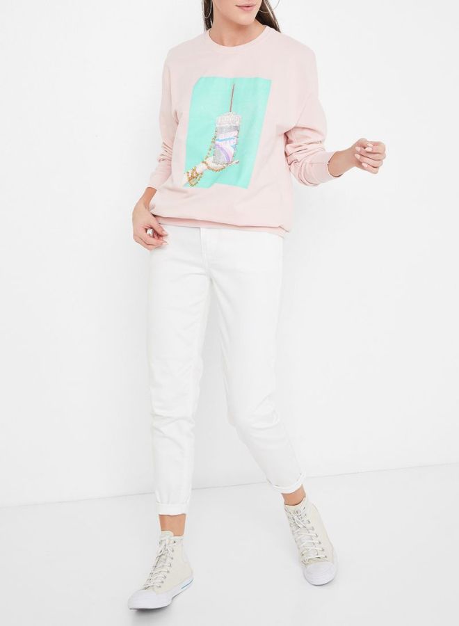High Streets Rhinestone Studded Sweatshirt Pink  - Image 3