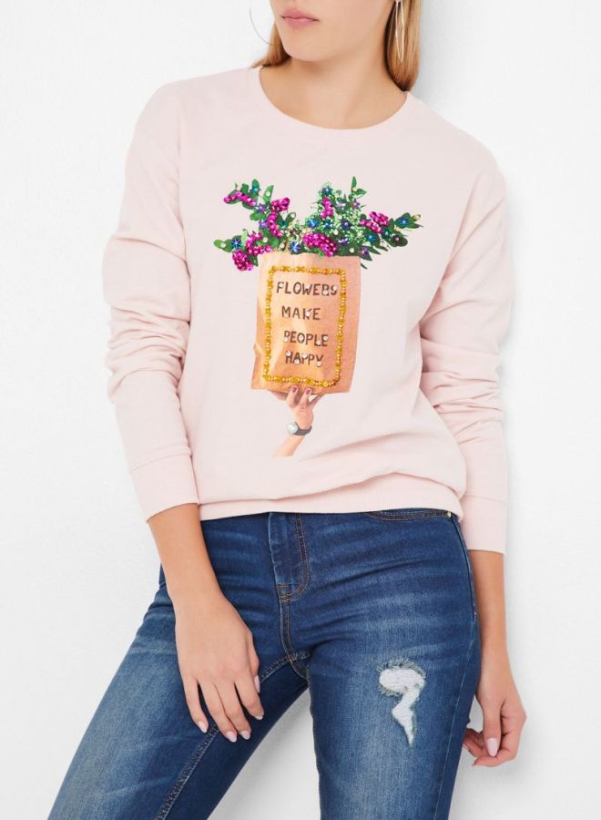 High Streets Sequin Detailed Sweatshirt Pink - Image 1