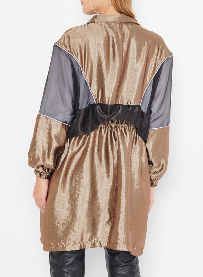High Streets - Organza Paneled Longline Jacket Black/Brown - Image 1