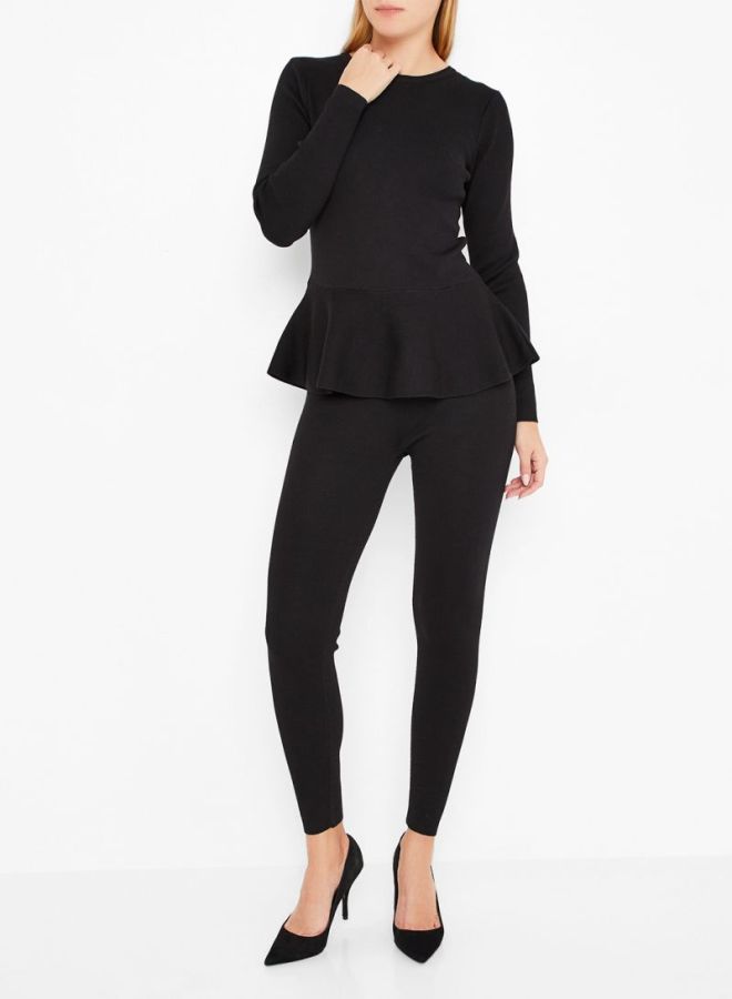 High Streets Lattice Back Peplum Top And Legging Set Black  - Image 1
