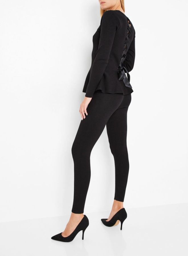 High Streets Lattice Back Peplum Top And Legging Set Black  - Image 3
