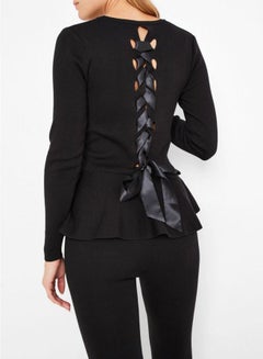 High Streets Lattice Back Peplum Top And Legging Set Black  - Image 4