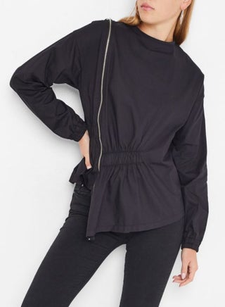 Zip Detail Asymmetric Ruched Top Black - v1597664011/N32548146V_1