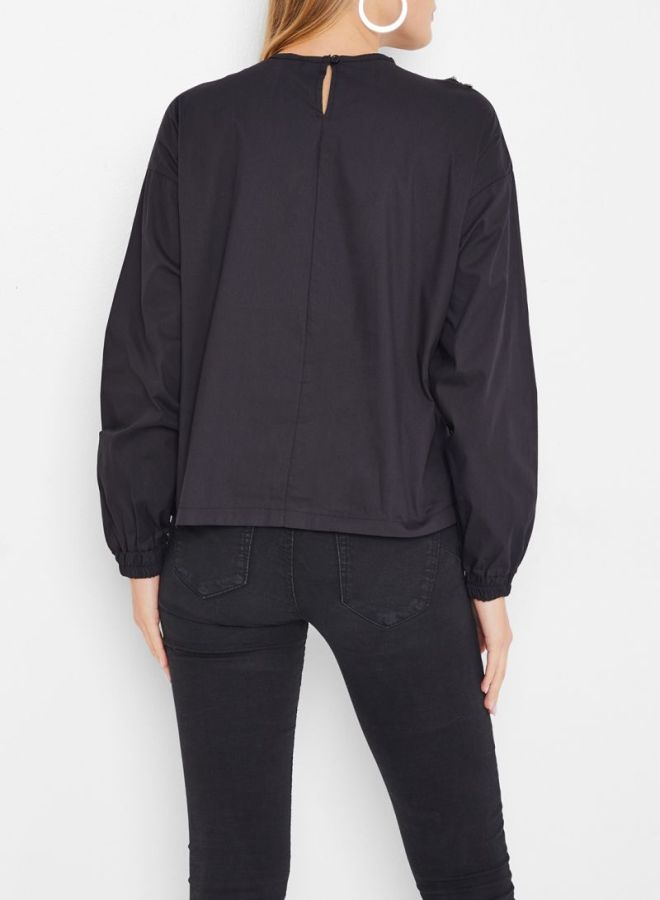 High Streets Zip Detail Asymmetric Ruched Top Black  - Image 2