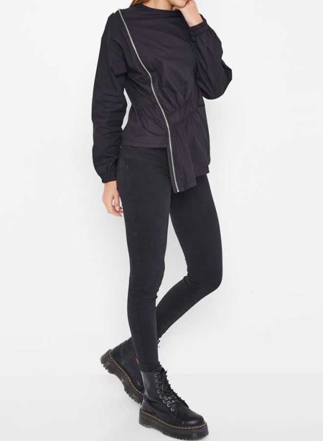 High Streets Zip Detail Asymmetric Ruched Top Black  - Image 3