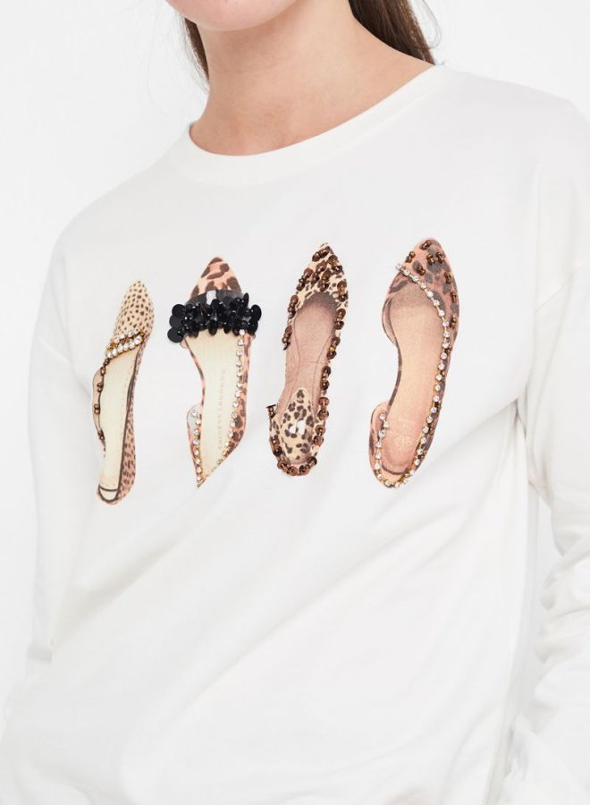 High Streets - Shoes Printed Embellished Sweatshirt White - Image 1