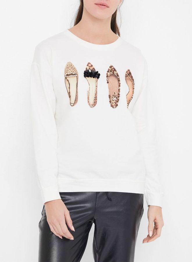 High Streets - Shoes Printed Embellished Sweatshirt White - Image 1