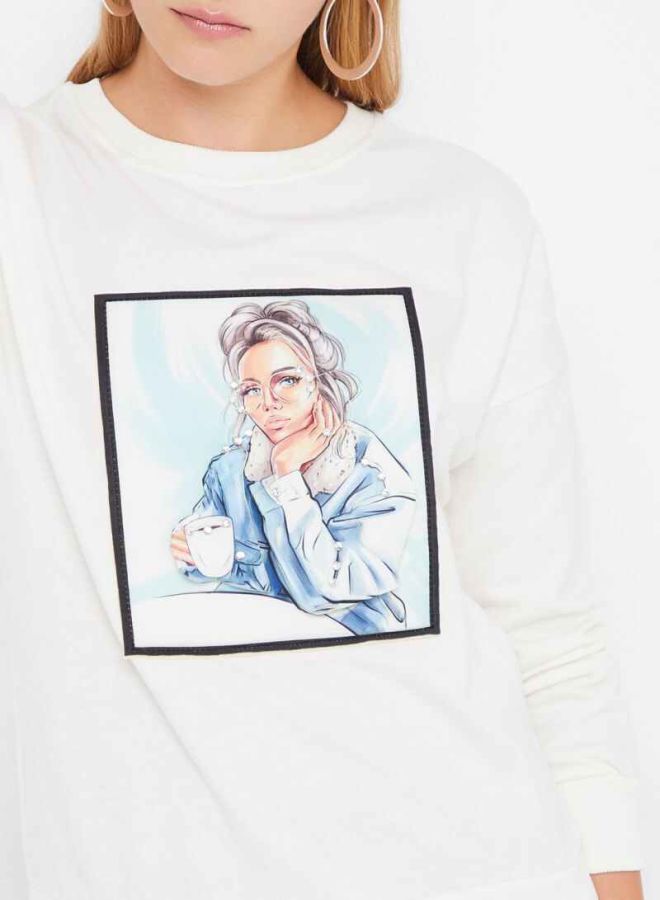 High Streets Embellished Image Print Sweatshirt White  - Image 4