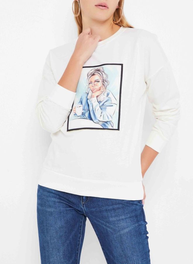 High Streets Embellished Image Print Sweatshirt White  - Image 1