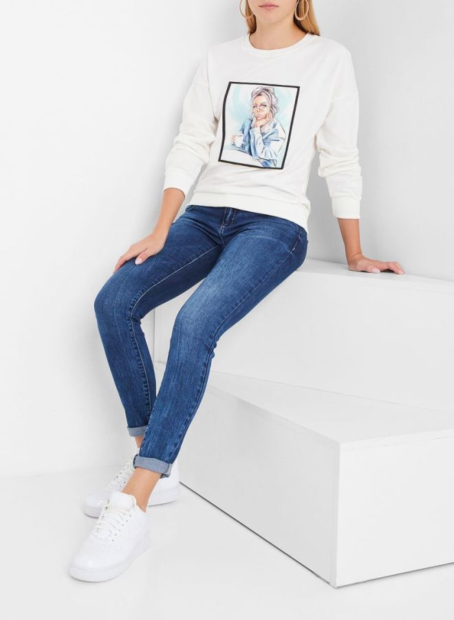 High Streets Embellished Image Print Sweatshirt White  - Image 3