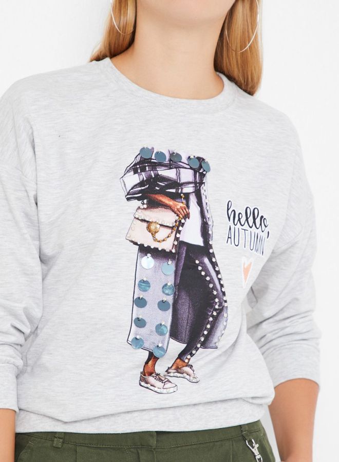 High Streets - Sequin Detailed Sweatshirt Grey - Image 1