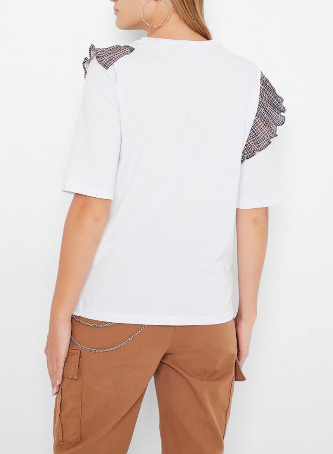 High Streets Printed Ruffle Detailed T-Shirt White  - Image 2