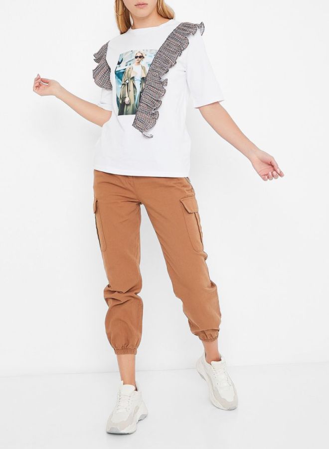 High Streets Printed Ruffle Detailed T-Shirt White  - Image 3