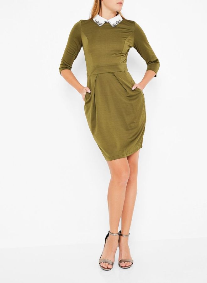 High Streets Embellished Collar Dress Olive  - Image 3