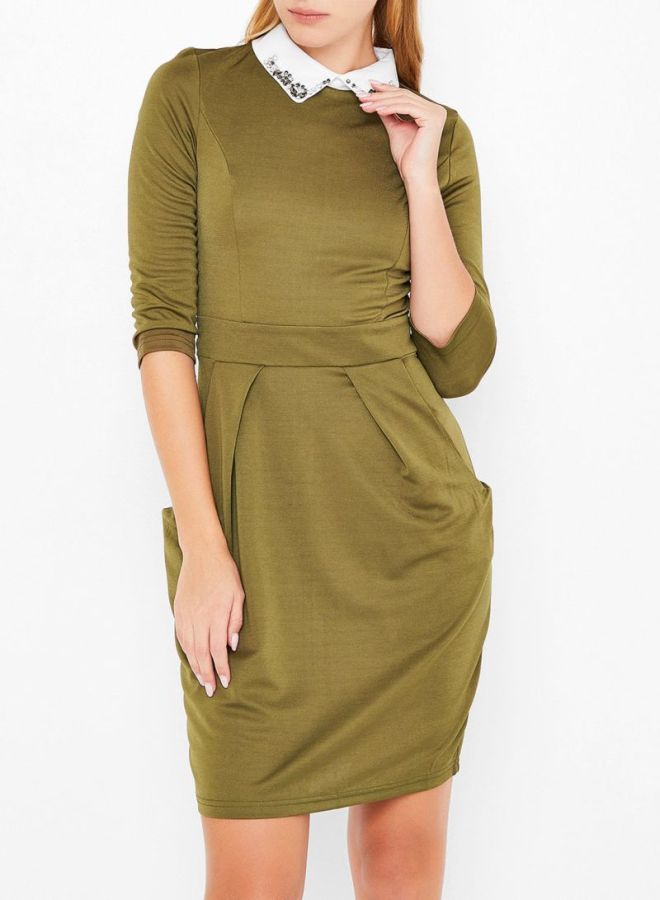 High Streets Embellished Collar Dress Olive  - Image 1