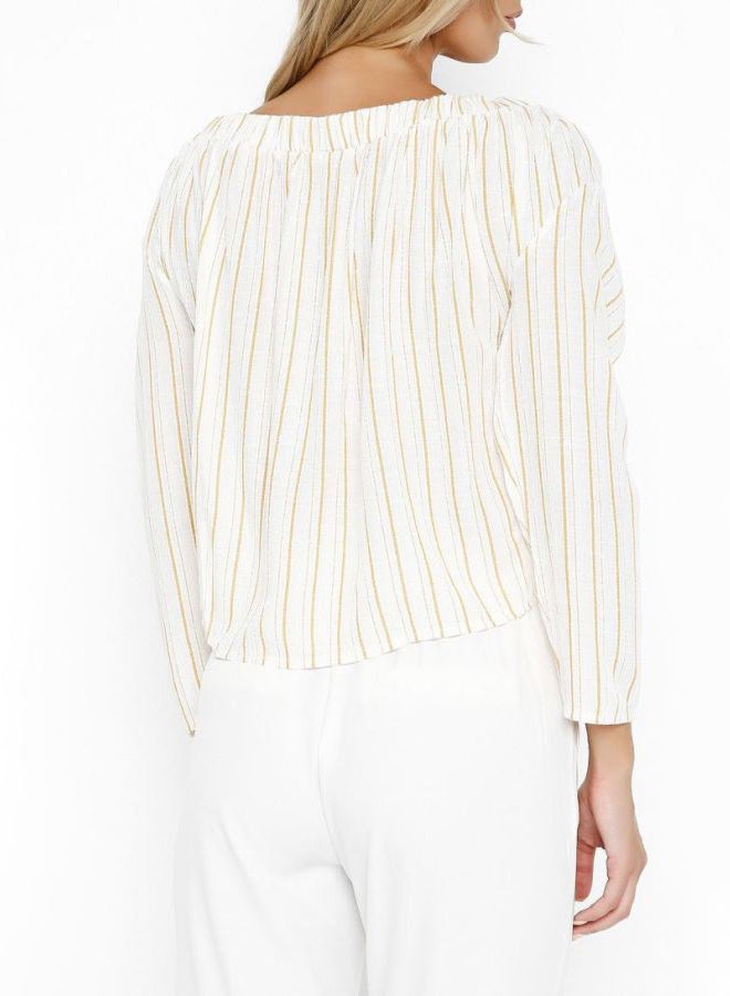 High Streets Striped Front Tie Top Mustard  - Image 2